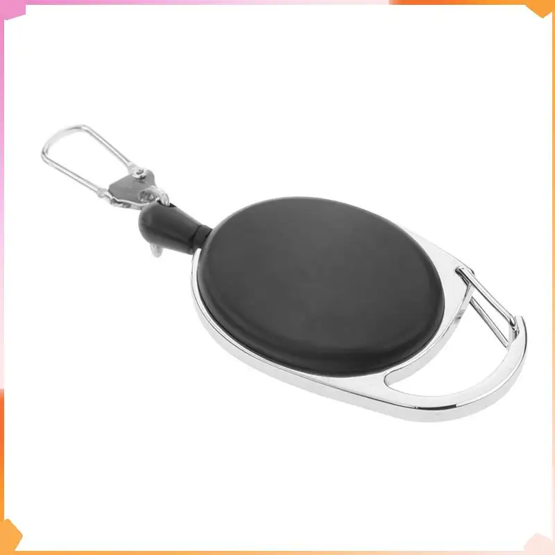 B94A 4X Heavy Duty Retractable Carabiner Badge Tinker Reels 60Cm Pull Wire With Key Ring Clip Black