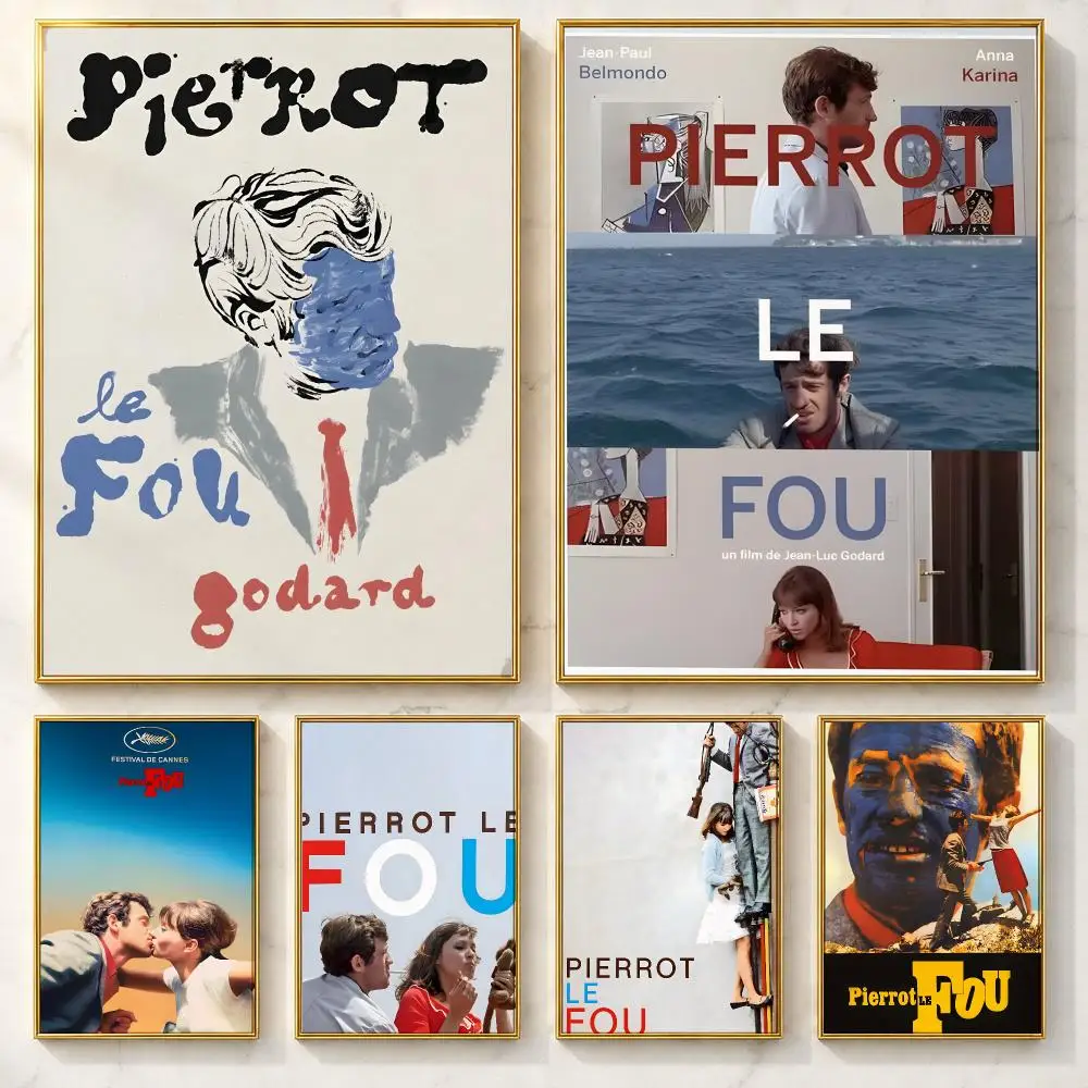 French New Wave Movie Pierrot le fou Poster Self-adhesive Art Poster Decoracion Painting Wall Art White Kraft Paper Home Decor