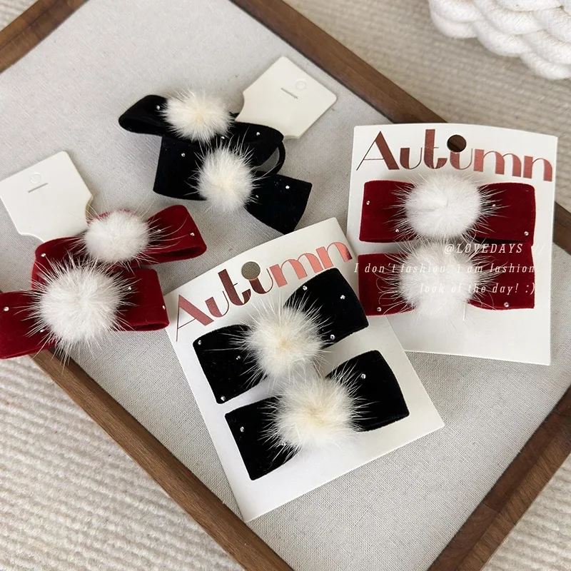 2 قطعة/المجموعة عيد الميلاد الأحمر الانحناء مشبك شعر للفتيات الاطفال لطيف الكريات العلاقات الشعر الطفل المخملية القوس دبوس الشعر السنة الجديدة العصابات الشعر هدية