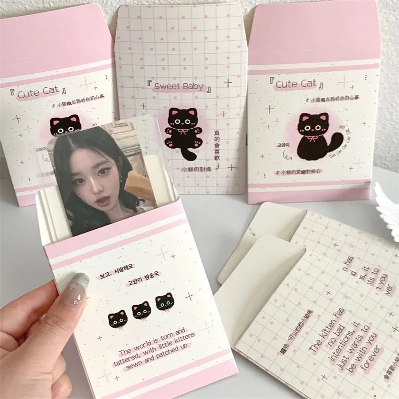 MINKYS 10pccs/Pack Kawaii Black Cat 3 inch Photocard Holder Photo Card Envelope Storage Bag Paper Collect Bag School Stationery