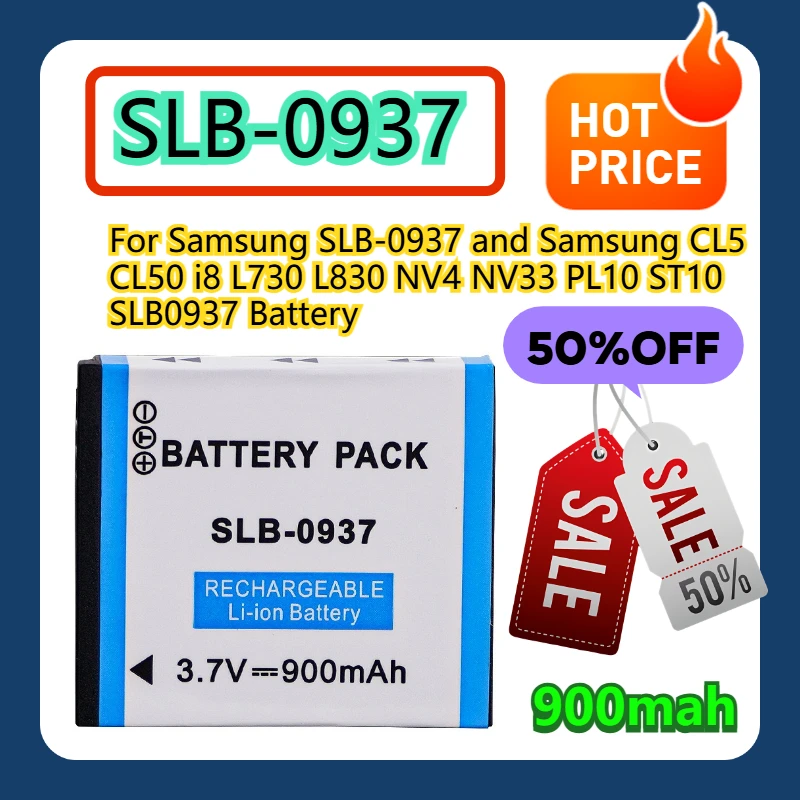 

For Samsung SLB-0937 and Samsung CL5 CL50 i8 L730 L830 NV4 NV33 PL10 ST10 900mah SLB-0937 SLB0937 Battery