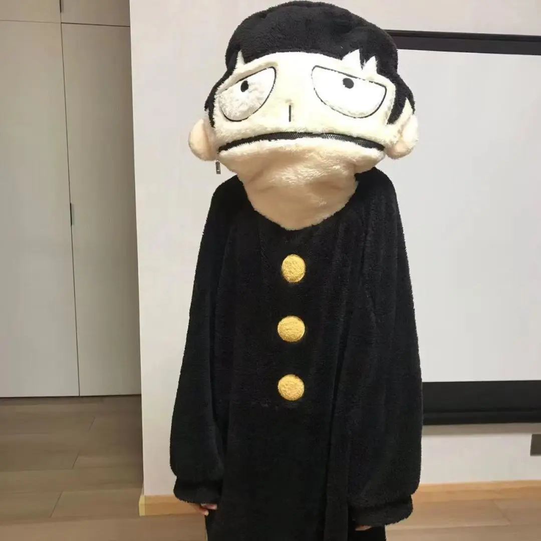 

Ночная рубашка Mobu Saiko Hyaku Anime Mob, с капюшоном и молнией, теплый домашний комплект, забавная ночная рубашка в стиле аниме