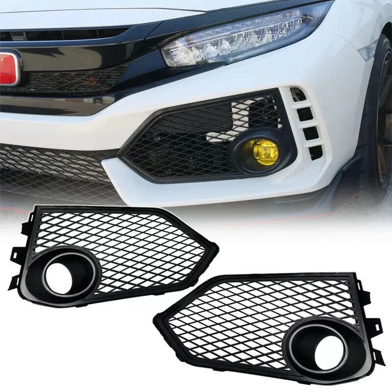 Car Front Bumper Mesh Fog Light Cover for Honda Civic 2016-2021 Mesh Gloss Black Lamp Guard Protector Cover Body Kit Auto Parts