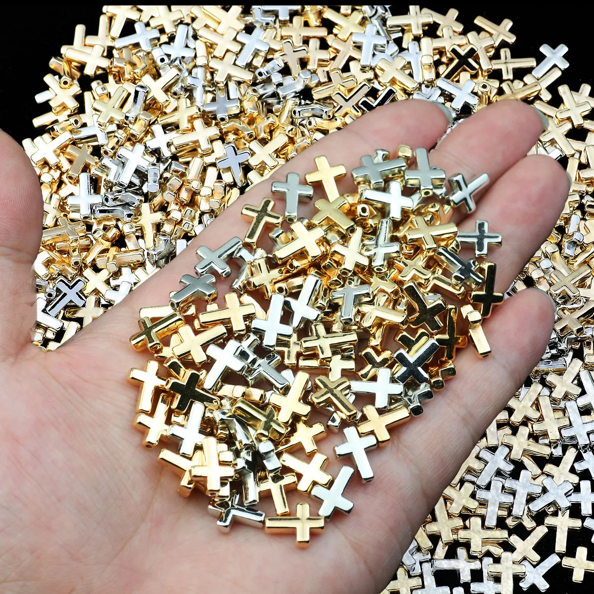 50/100pcs 9x12mm CCB Plastic Cross Beads Golden Silvery Spacer Beads For DIY Jewelry Making Bracelet Necklaces Craft Accessories