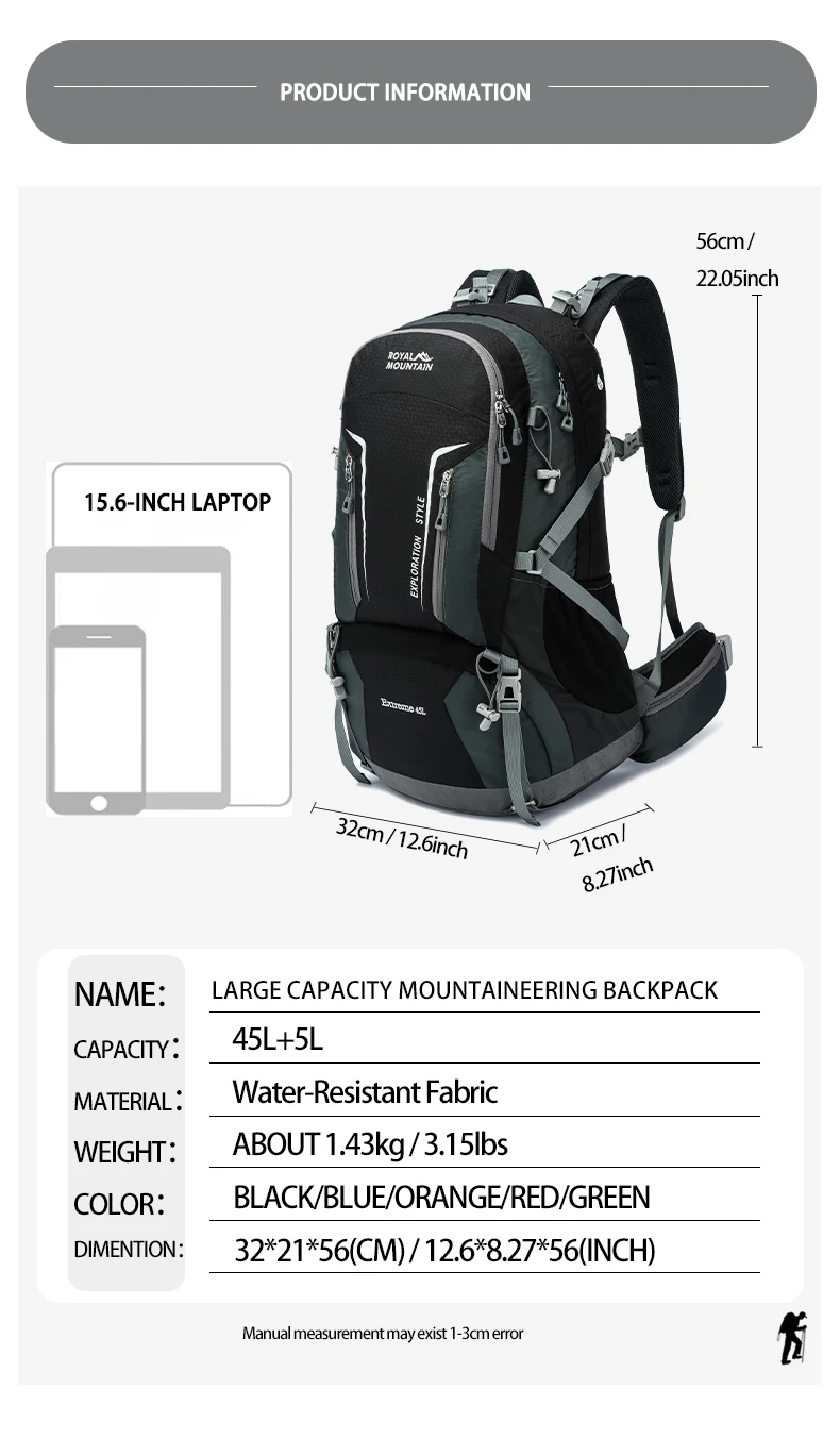 45l Outdoor-Kletter rucksack Federung große Kapazität Camping Reisen multifunktion ale wasserdichte leichte Schulter rucksack – Detail 5