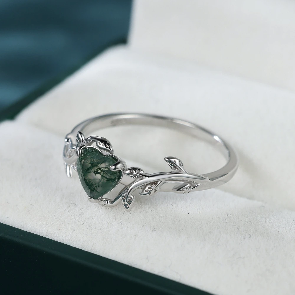 S925 Sterling Silver Ring Heart Shaped Watergrass Maple Rings for Women Fashion Luxury Design Sense Vine Water Drop Ring