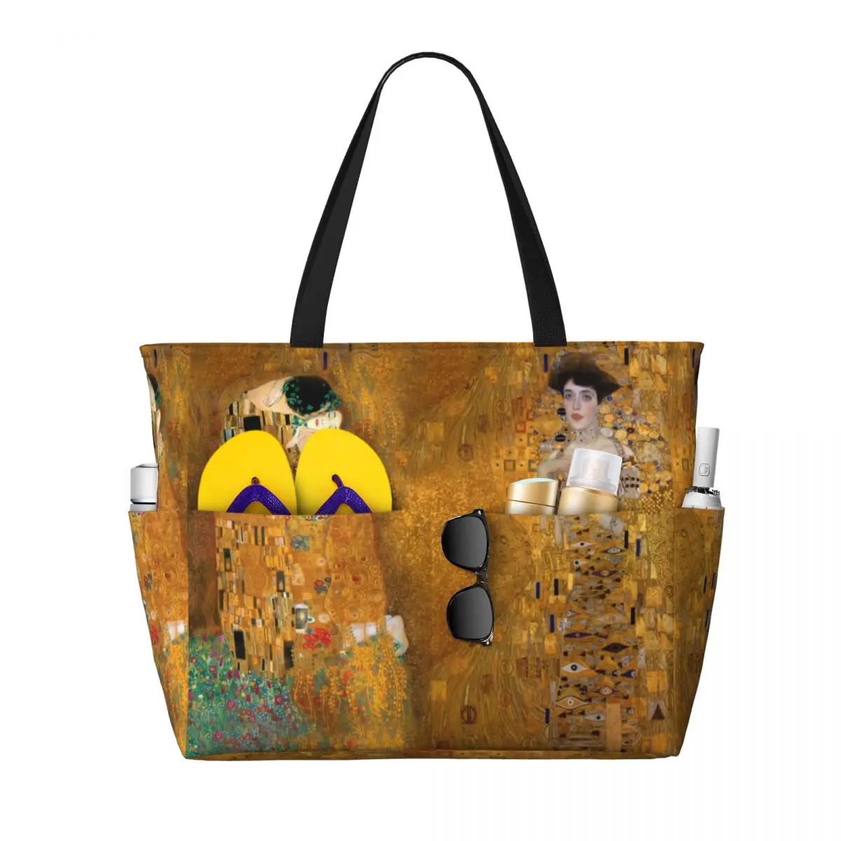 Custom Woman In Gold Tote Bag Women Big Capacity The Kiss By Gustav Klimt Gym Beach Travel Bags