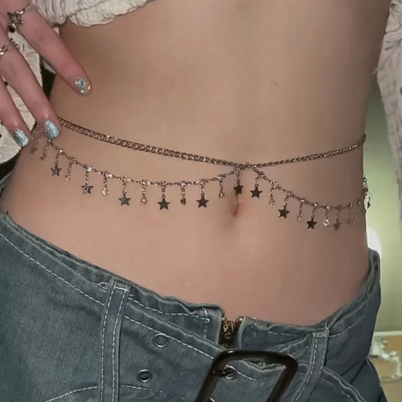 

Металлическая женская сексуальная поясная цепочка с искушением, аксессуары на Хэллоуин, Рождество, сексуальная ретро серебряная металлическая подвеска со звездой, поясная цепочка