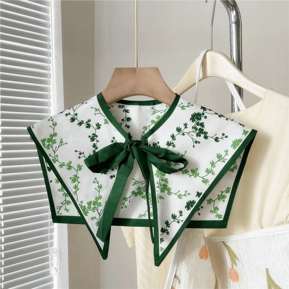 Vintage Floral Pattern Fake Collar Capelet Lace Up Chinese Style Decorative Scarf Print Decorative Fake Collar Shawl Girls
