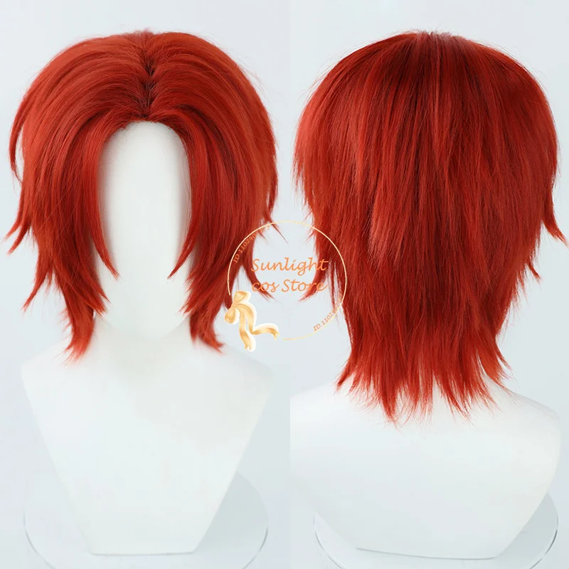 Anime Shanks Peruca Cosplay Masculina, Cabelo Sintético Resistente ao Calor, Parte Média, Perucas Curtas, Boné Vermelho, Festa de Halloween