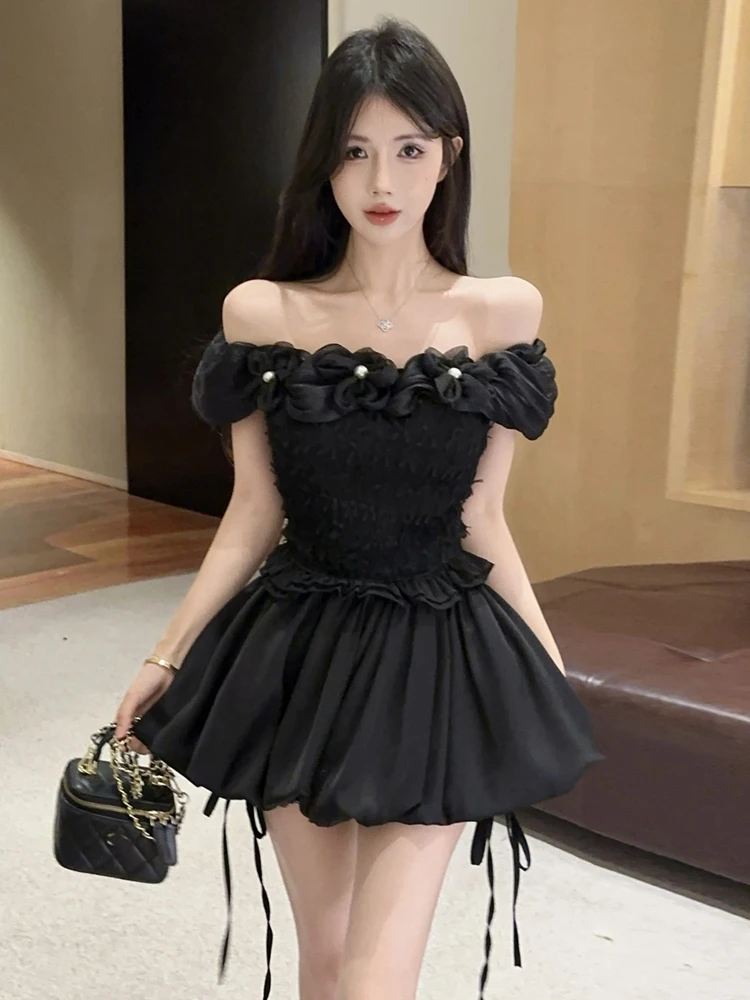 Sweet Fitted Cake Skirt Set with Pearl Embellied Top And High Waist Layered  Dr Tee Piece Women's Faion Ensemble