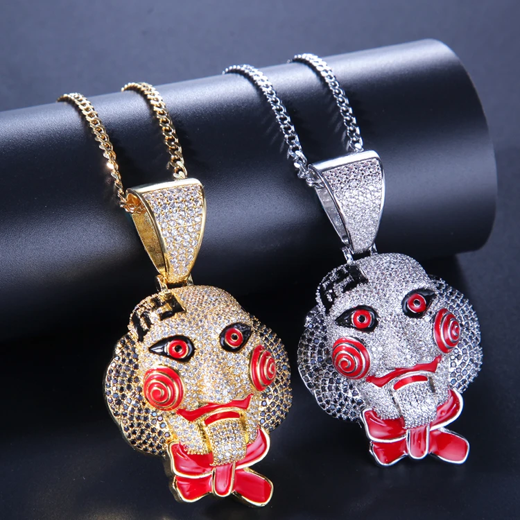 Men's Hi Hop Jewelry Cubic Zircon Gold Silver Clown Pendant Necklaces Tennis Chain Rope Chain For Men Jewelry Gift