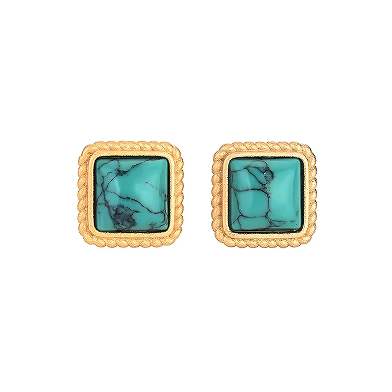 

Vintage Turquoise Earrings 925 Silver Needle Small Studs Geometric Square Dainty Stud Earrings for Women Simple Elegant Jewelry