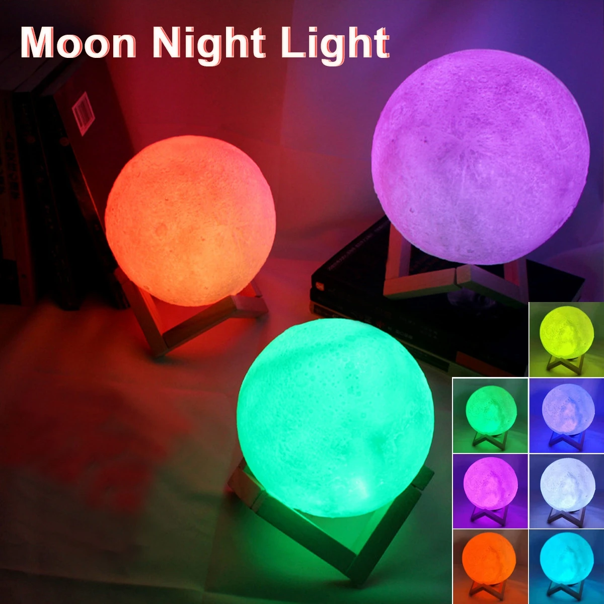 Lámpara de Luna F5 de 8cm, luz LED nocturna alimentada por batería con soporte, lámpara estrellada, decoración de dormitorio, luces nocturnas, regalo para niños, lámpara de Luna, regalo de Navidad