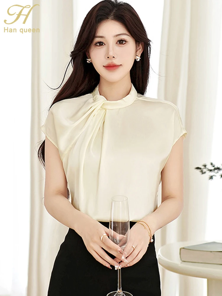 

Chiffon Elegant Short Sleeve Shirt Casual Blouses Women's Clothing New 2025 Summer Clothes Wrinkle French Style Top