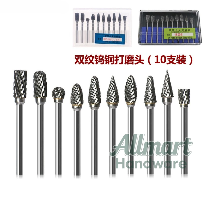 Carbide Tungsten Steel Grinding Head, Double Cut Rotary Burr File Cutter Head, Wood Grinding Head for Root Carving