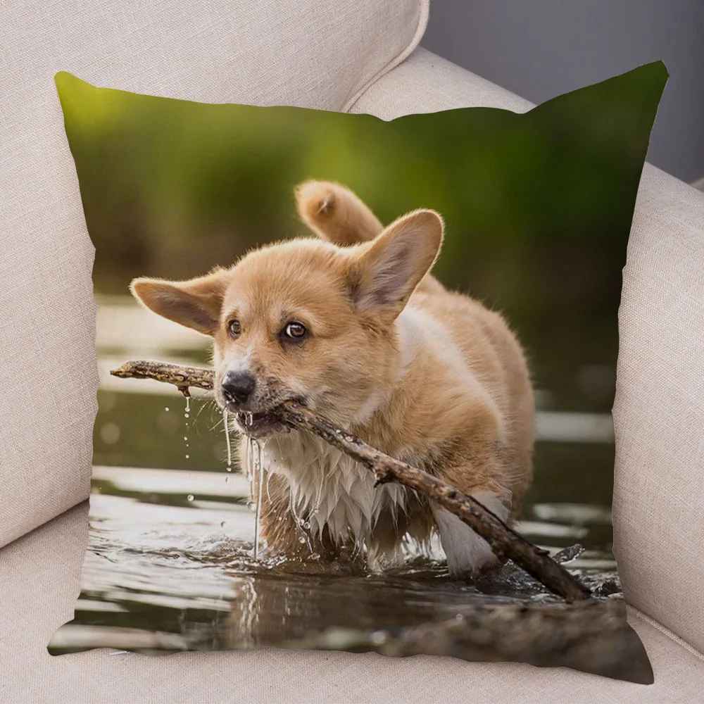 Cute Animal Welsh Corgi Pembroke Dog Pattern Pillowcase Decorative Print For Sofa Home Car