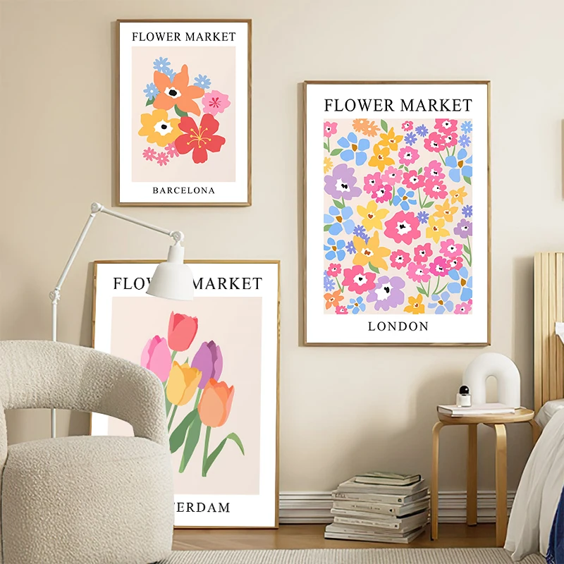 Flower Market Posters Colorful Rose Tulip Wall Art Decor Canvas Painting Nordic Bedroom Interior Aesthetics Picture Decoration