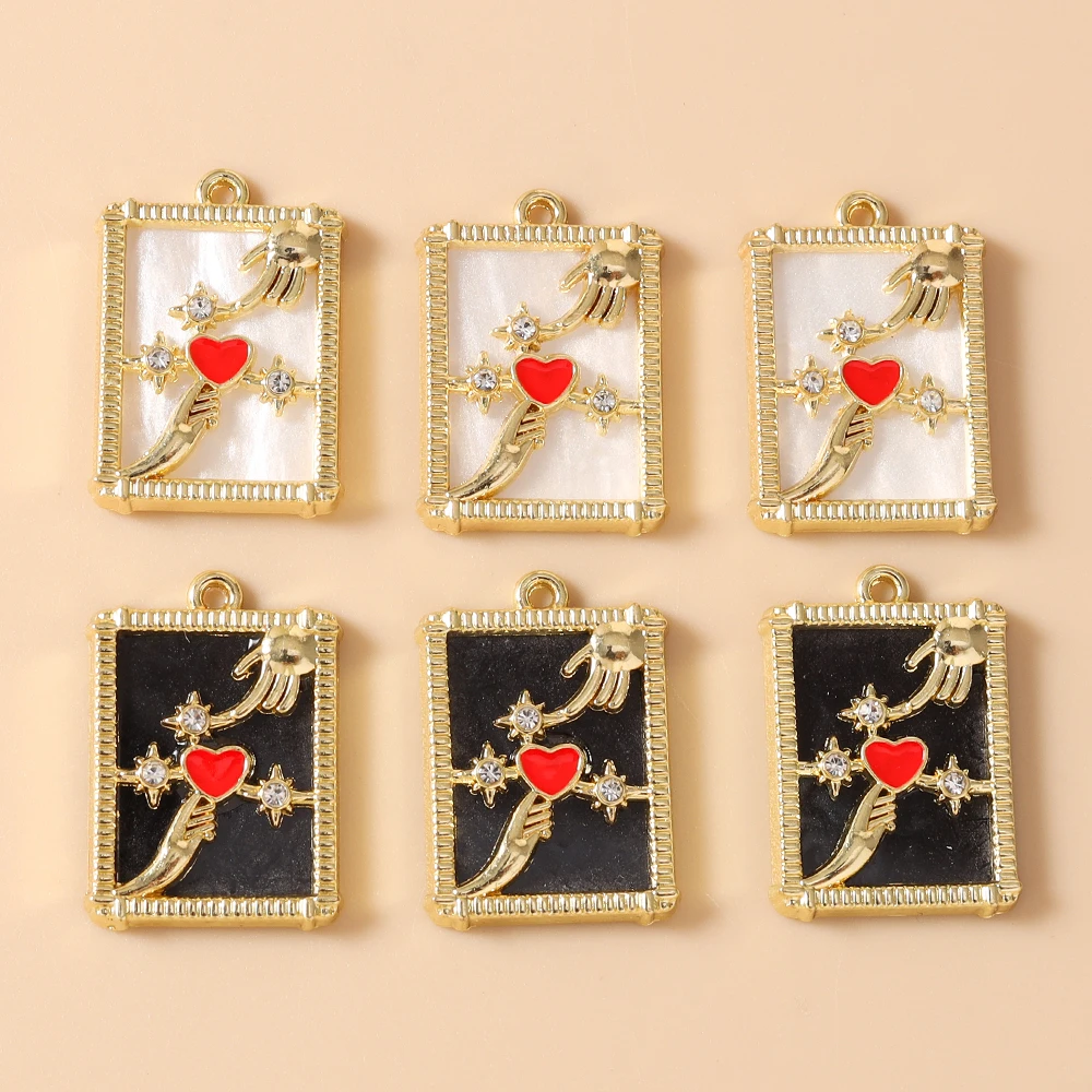 Leslie 5 Stück 15*21mm Goldfarbene Tarot-Mond-Stern-Hamsa-Hand-Anhänger für DIY Fatima-Hand-Auge-Halsketten-Schmuckherstellung Zubehör – Detail 8