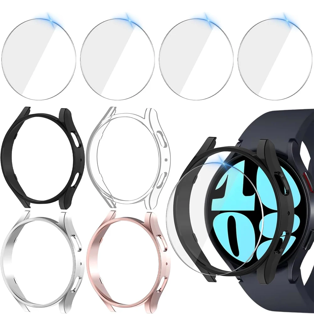 Case for Samsung Galaxy Watch 6 Classic 43mm 47mm 44mm 40mm Screen Protective PC Frame Bumper Cover+Tempered Glass Galaxy Watch6