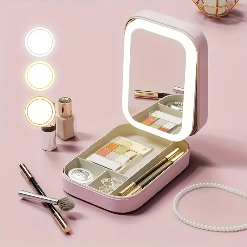 

LED Mirror Makeup Storage Box Portable Travel Makeup Case Cosmetic Bag Large-capacity Make Up Storage Box Makeup Accessories