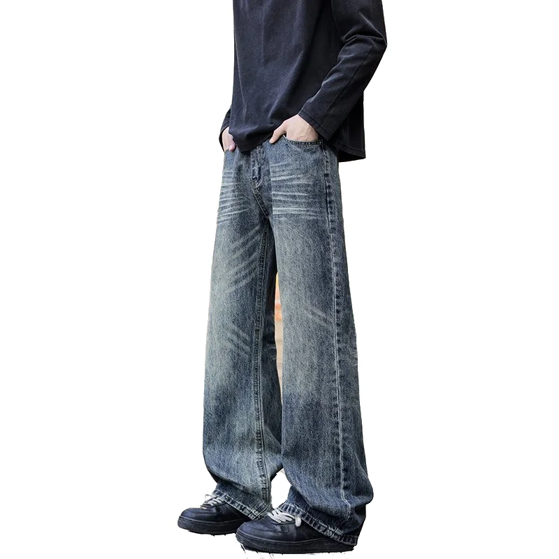 

Men's Fashion Jeans - Breathable Cotton Blend American Street Style Whisker Flared Denim, Unisex Versatile Urban Utility Wear