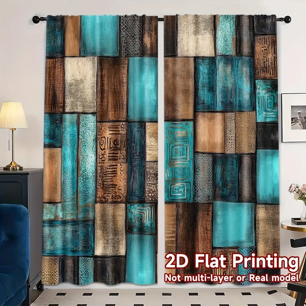 2D flat, 2 pieces, retro abstract art printed curtains, suitable for bedroom, living room curtains and home decoration.