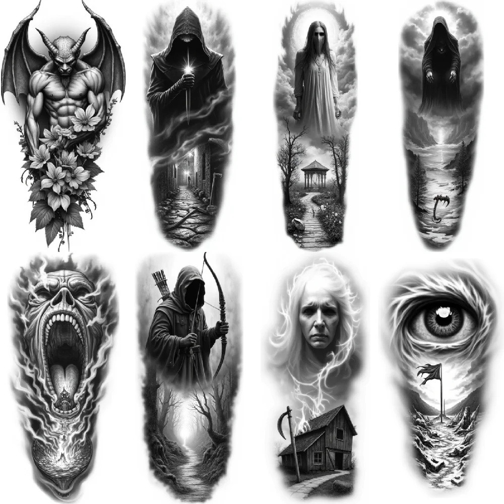 

3pcs Temporary Tattoo Realistic Temporary Tattoos Gothic Scene Fantasy Archer Hooded Figure For Arms Thighs Men