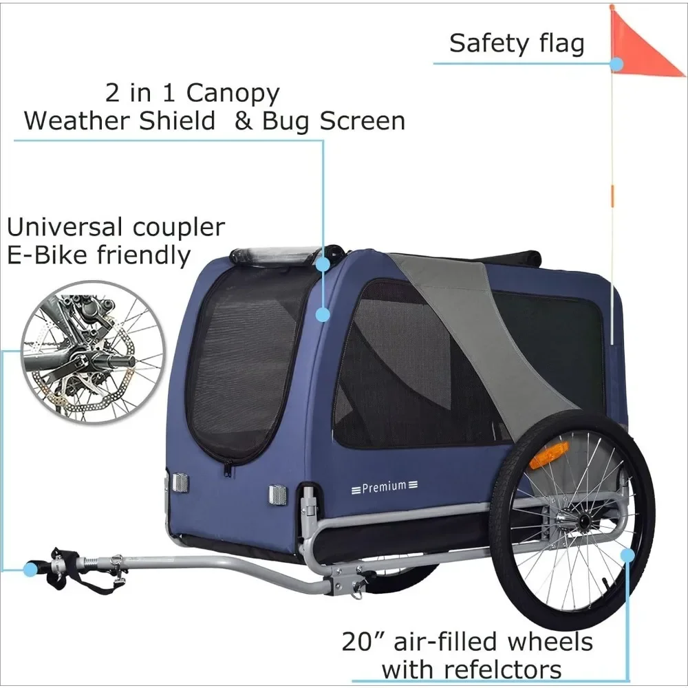 Premium XL Pet Bike Trailer  for Dogs，Up to 100 lbs,,Dog Bicycle Carrier， Low - Gravity & Easy - Fold Frame