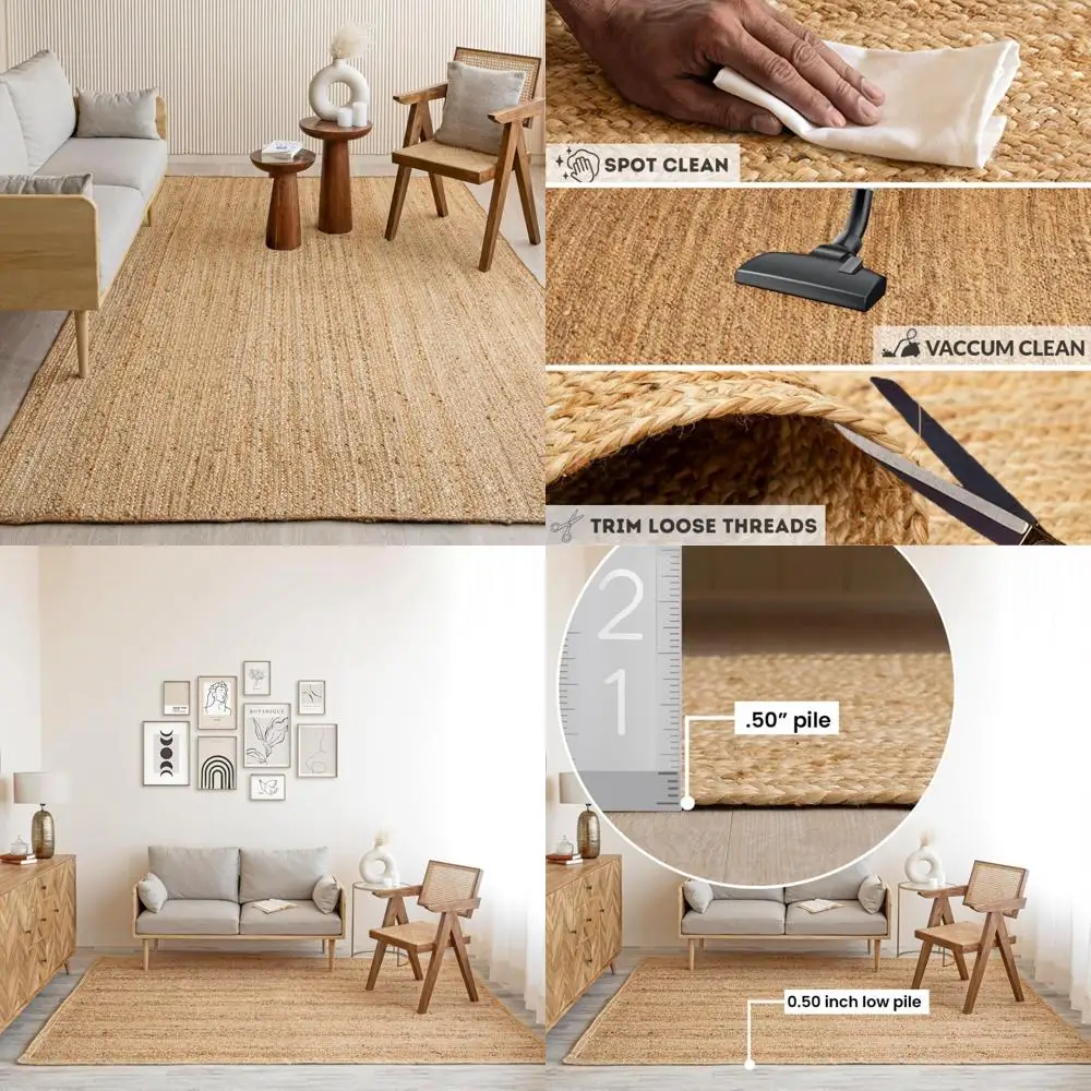 

Eco-Friendly Premium Jute Area Rug, 8x10 Feet, Natural Color, Durable Reversible Handwoven Farmhouse Style