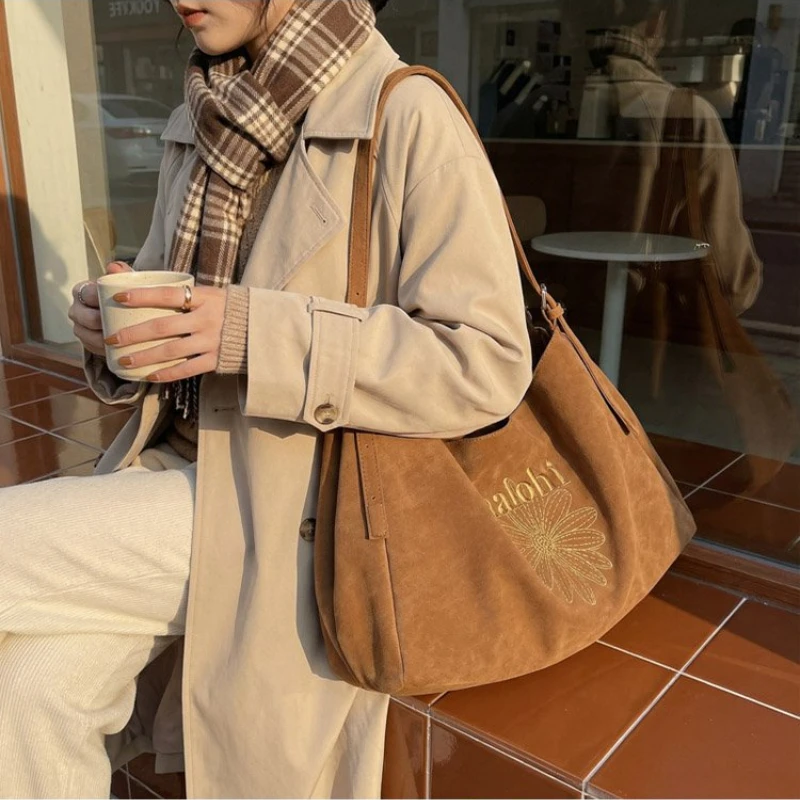 

Retro Suede Crossbody Bag with Adjustable Strap & Embroidery Accent for Dating Work Errands Daily Casual Weekend Wear Everywhere