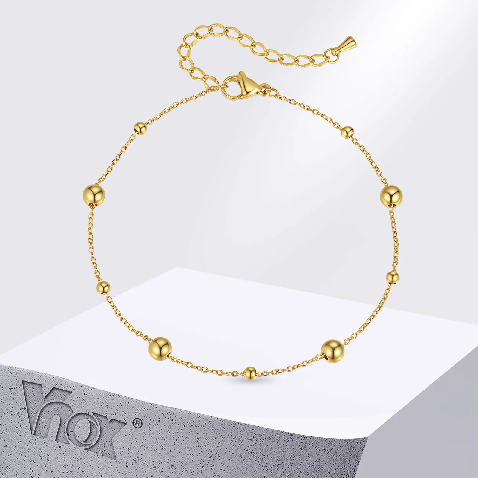 

Vnox Stainless Steel Small Beads Anklets, Simple Gold Color 21-26cm Adjustable Chain Foot Bracelet, Fashion Jewelry Gifts