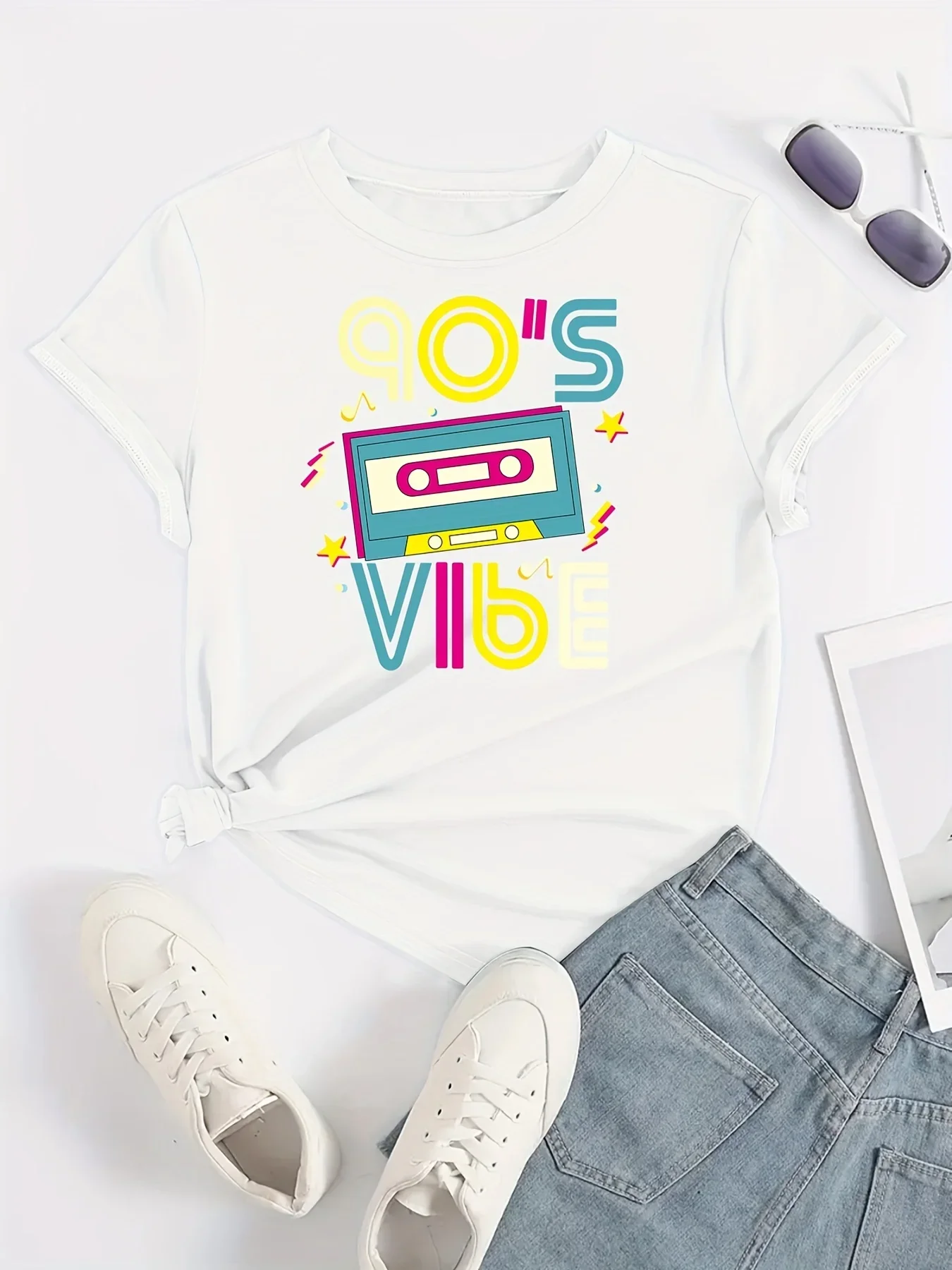 90s Vibes Print T-Shirt Crew Neck Casual Short Sleeve Top for Summer and Spring Ropa Mujer Women\'s Clothing My Body My Choice