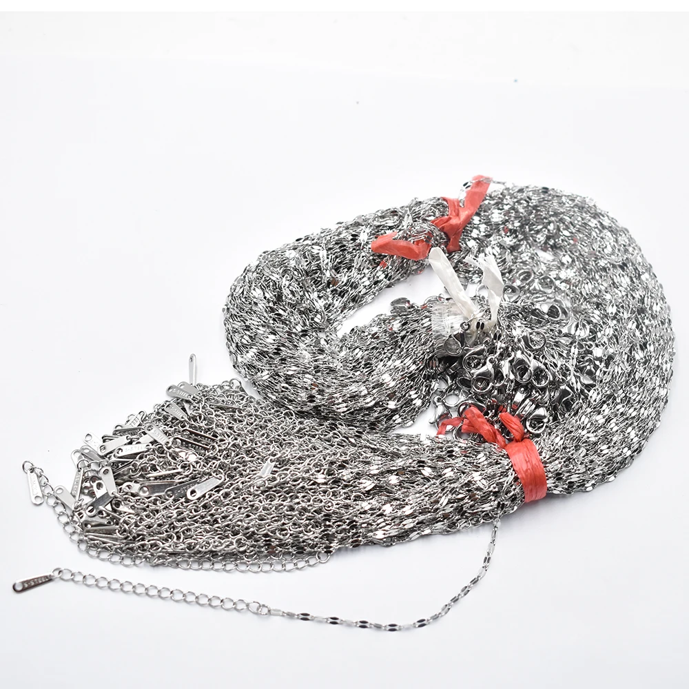 Wholesale 100pcs/lot 1.5mm Stainless Steel Lip Water Wave Chains Necklaces DIY Jewelry 40+5cm Chains Suit Bulk Sale Accessories