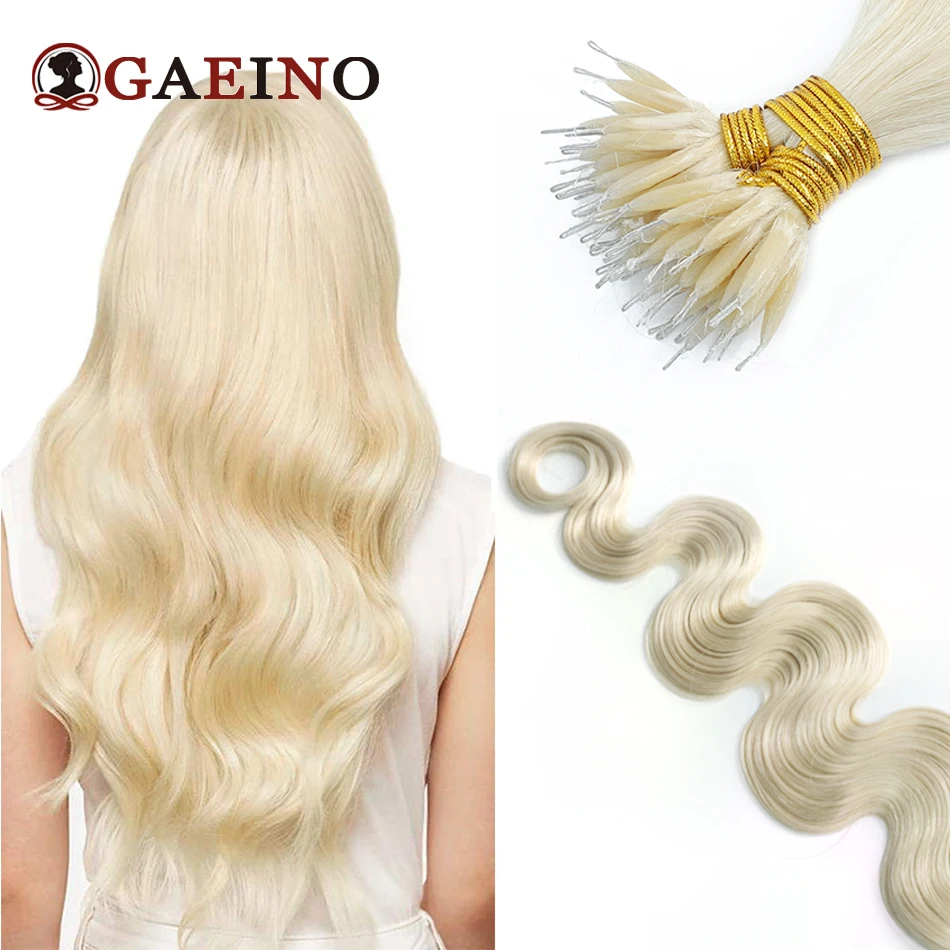 Nano Ring Hair Extensions 100% Real Human Hair Body Wave Grey Keratin Capsule Microring Beads Ring Hair Extensions 12-26Inch