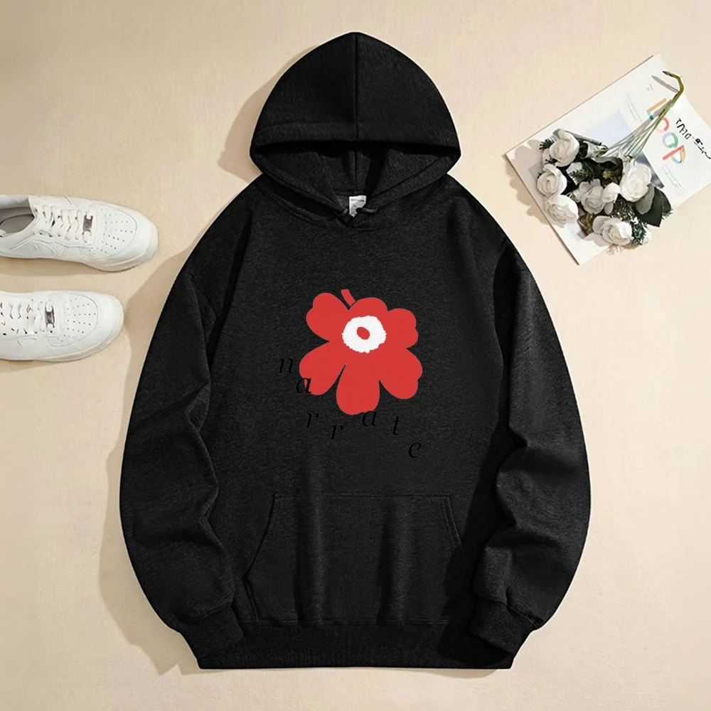 Herfsttrend voor heren en dames, puur katoenen capuchon met bloemenprint, eenvoudig en chic, interpretatie van straat artistieke sfeer