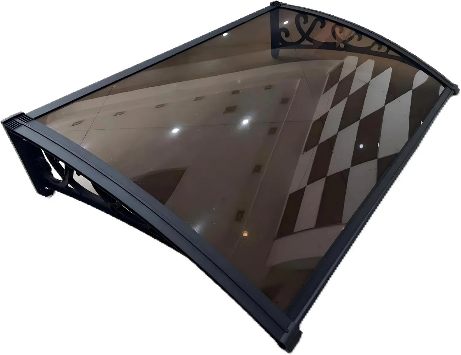 Window Door Awning, Brown Solid Polycarbonate Panel With Black Bracket (Light Brown, 40 In. X 40 In.)