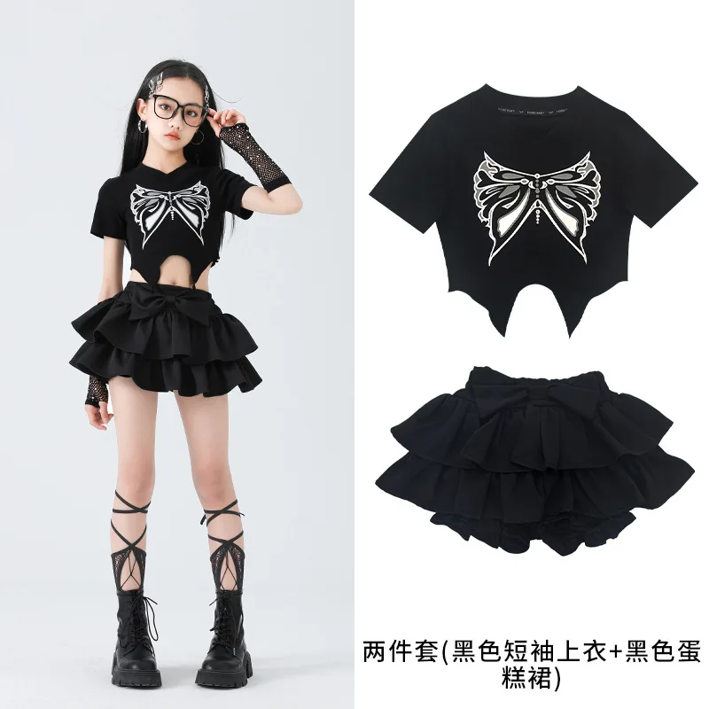 Ragazze K-pop Moda Crop Top Gonne a strati Set di vestiti Bambini Costume Hip Hop Bambini Street Dance Hot Girl Group Streetwear