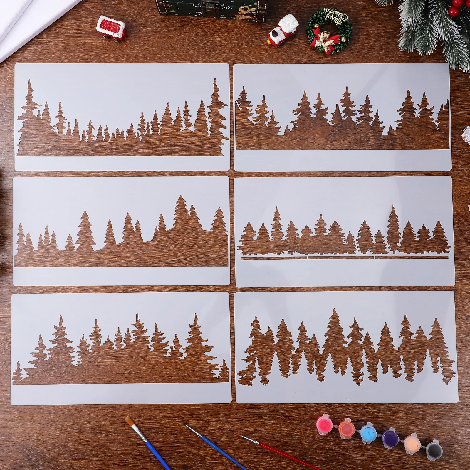 

10pcs Tree Painting Pine Stencils Christmas Burning Wall Drawing Spray Templates Reusable Craft Decorative Wood Canvas Large