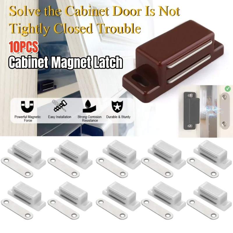 10 Pcs Plastic Cabinet Magnet Latch,Wardrobe Closet Closures,Strong Magnetic Door Catches for Cabinet Cupboards Drawers Shutters