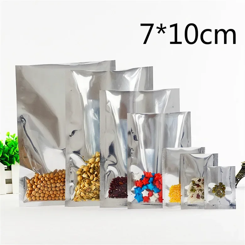 7*10cm 200Pcs/Lot Open Top Silver Aluminium Foil Clear Packaging Bag Vacuum Pouches Heat Seal Bag Food Storage Package Pack Bags