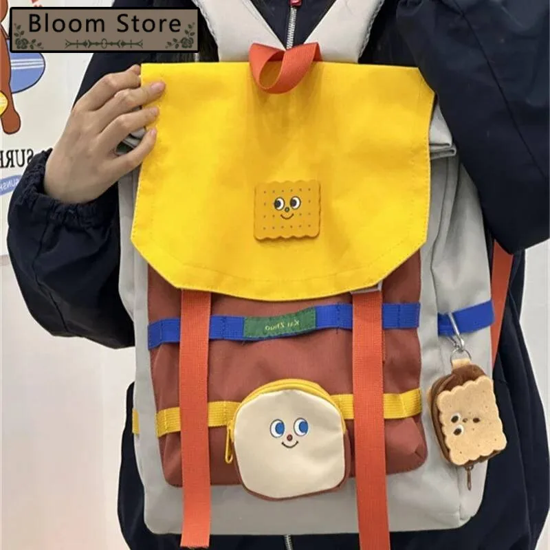 

Vintage Patchwork Contrast Color Backpack Kawaii Cute Y2k Women Schoolbags Students Men Travel All Match Backpacks Fashion Ins