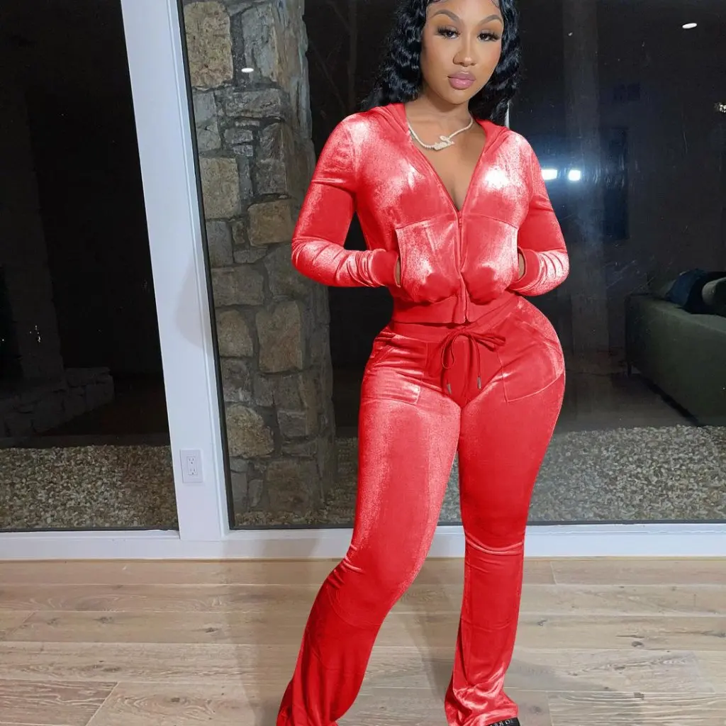 

Женский золотой бархатный комплект из двух предметов, повседневная многоцветная толстовка на молнии с капюшоном и широкие брюки в европейском и американском стиле