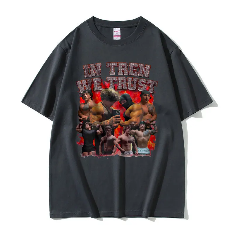 In tren WE tren Twins เสื้อยืดผู้ชายสำหรับนักเพาะกายฟิตเนสยิมเสื้อยืดผ้าฝ้ายขนาดใหญ่สำหรับผู้ชายผู้หญิงเสื้อยืดลำลองสำหรับผู้ชาย