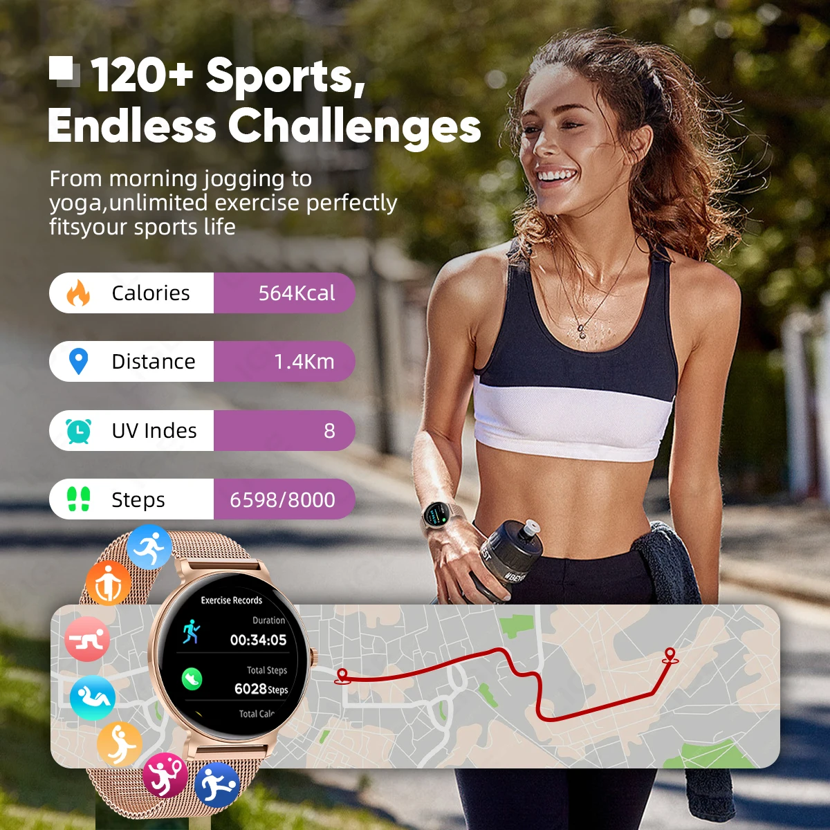 Ultradünne 1,27 Zoll Smart Watch Damen Herzfrequenzmesser Musik Bluetooth Anruf Smart Armbanduhr Damen Smartwatch für Android iOS