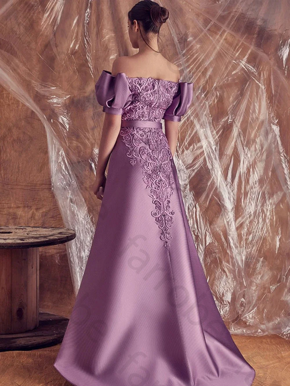 Потрясающие атласные вечерние платья для выпускного вечера лавандового цвета по индивидуальному заказу с открытыми плечами и аппликациями с высоким разрезом, длинная одежда для особых случаев