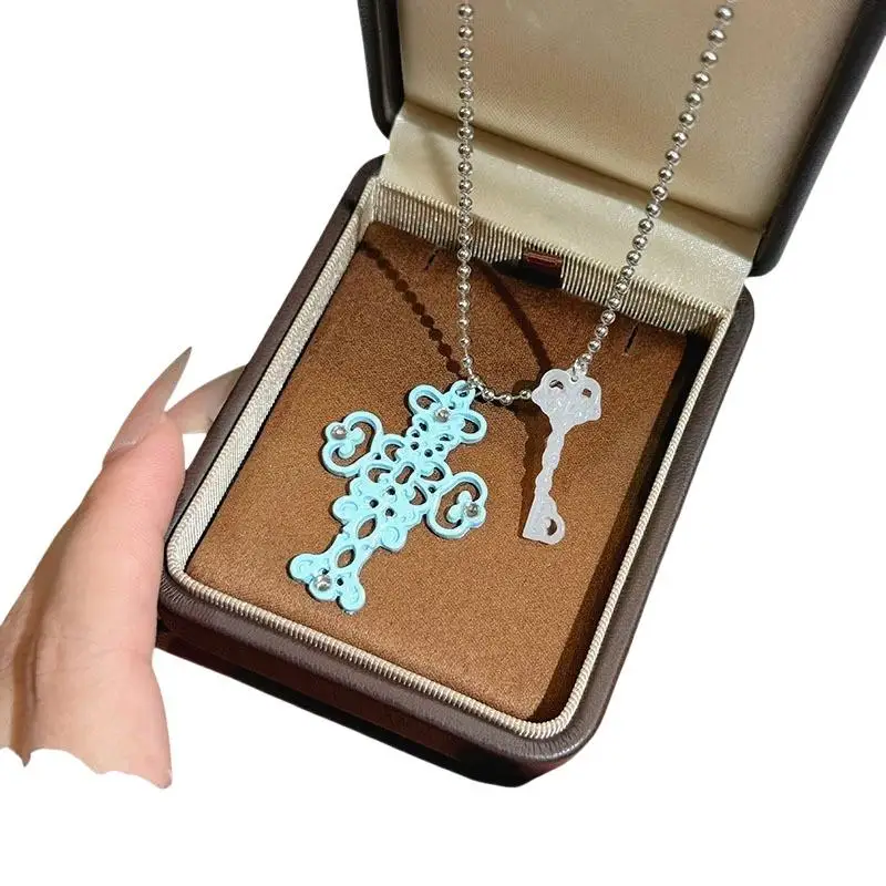 Hollow Cross Card Holder Necklace Adjustable Beaded Lanyard Gothic Harajuku Decor for Club Night Out Party Wear Accessory