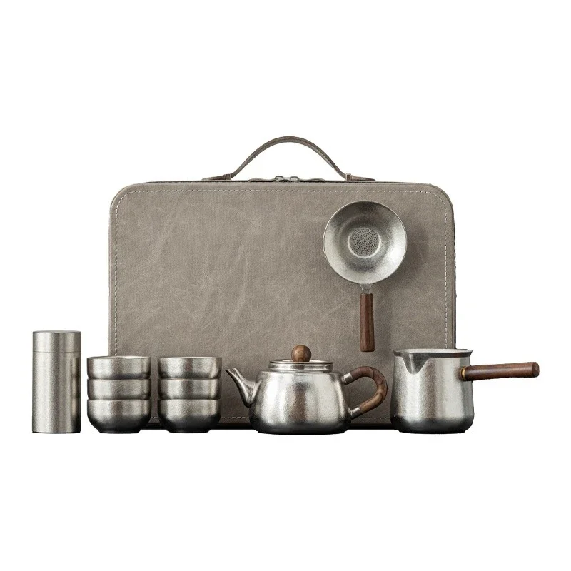 Pure titanium tea set, a complete set of office and household teapots and teacups.