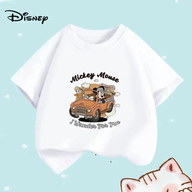 

Disney Summer Children Boy Clothes Mickey and Goofy Cartoon Prints T-shirts Fashion Kid Baby Girls Short Sleeve Crew Neck Top