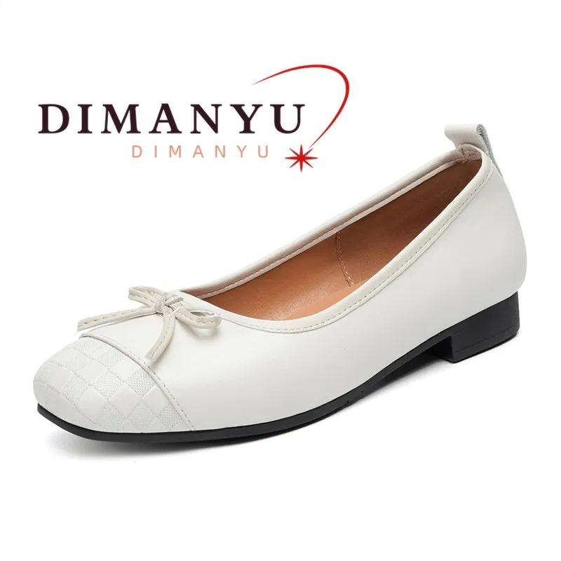 

DIMANYU Women's Flats 2026 New Genuine Leather Casual Shoes Women Woven Bow Shallow Mouth Loafers For Women
